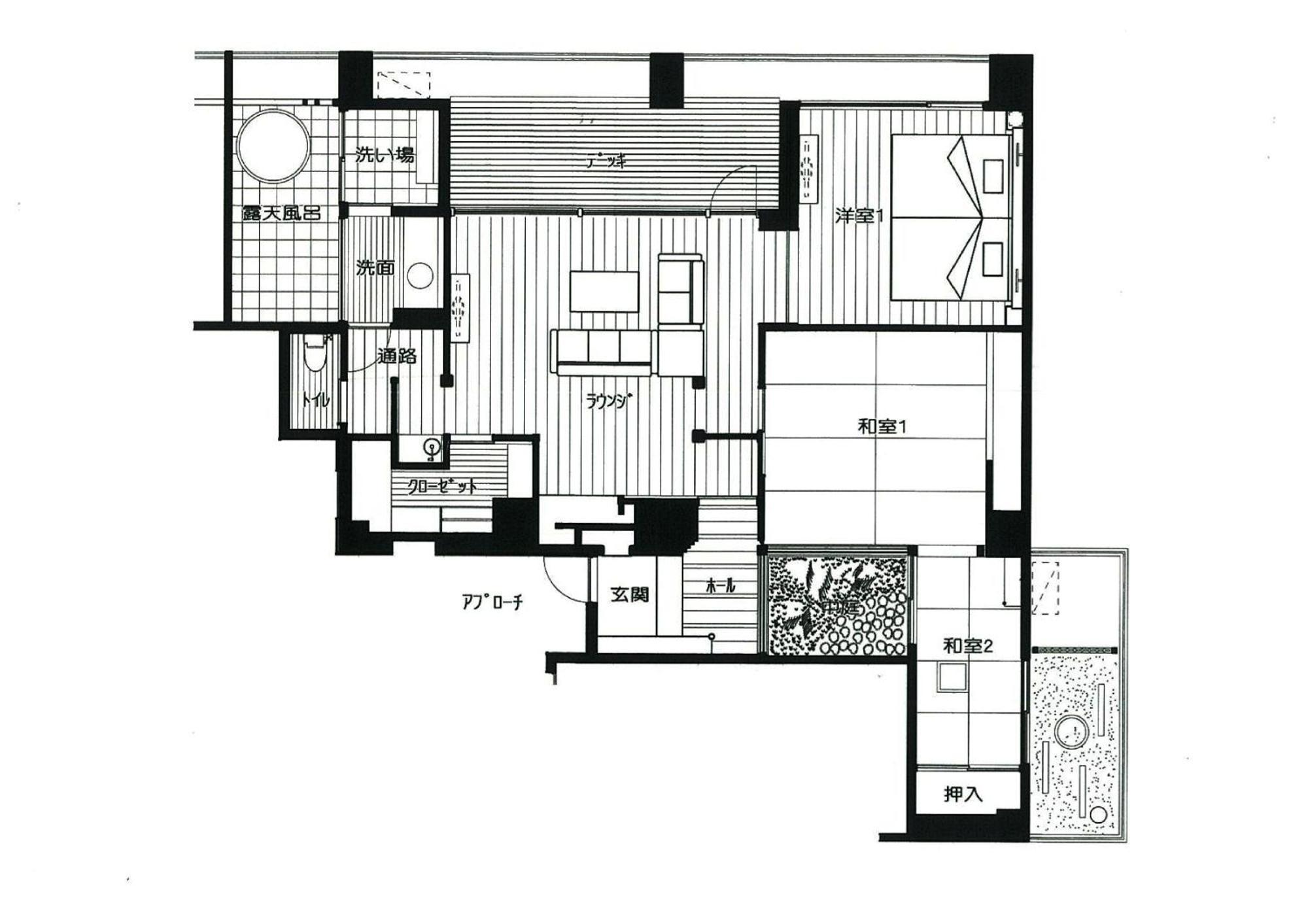 منتجع أمان سيكاي  بيبّ الغرفة الصورة A floor plan of a Japanese apartment